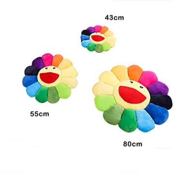 GUDVES Sunflower Plush Pillow,Smile Face Cushion Mat Pillow Sofa Cushion Colorful Sun Flower Plush Toy for Home Bedroom Decor, Colorful, Soft & Comfortable