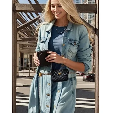 Larswon Chain Belt Bag for Women, Synthetic Leather Belt Purse Chain Purse Mini Belt Bag Goth Fanny Pack Fashion Waist Packs Detachable Bag Small