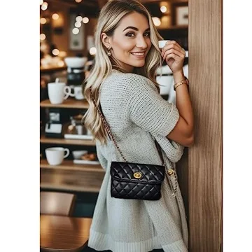 Larswon Chain Belt Bag for Women, Synthetic Leather Belt Purse Chain Purse Mini Belt Bag Goth Fanny Pack Fashion Waist Packs Detachable Bag Small