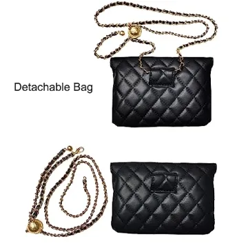 Larswon Chain Belt Bag for Women, Synthetic Leather Belt Purse Chain Purse Mini Belt Bag Goth Fanny Pack Fashion Waist Packs Detachable Bag Small