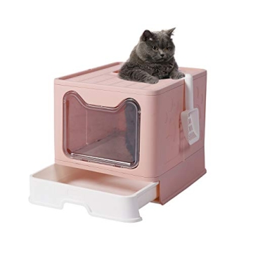 GENENIC Large Foldable Cat Litter Box Pan with Lid, Cat Potty ,Top Entry Type Anti-Splashing Cat Sup...