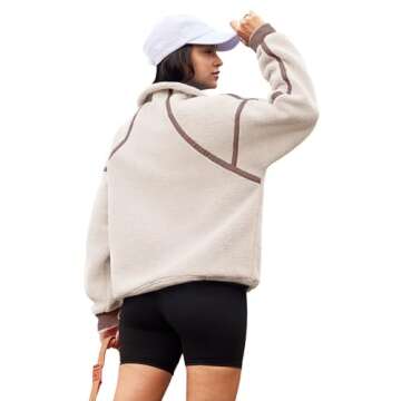 Panadila Womens Half Zip Sherpa Fleece Pullover Soft Oversized Sweatshirt with Pockets Warm Fuzzy Sweater (Beige,L)