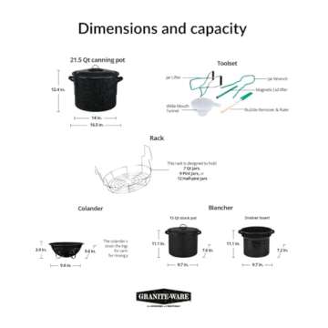 Granite Ware Enamel-on-steel 12-Piece Canner Kit, Includes 21.5 qt. Water Bath Canner with lid, Jar Rack, Blancher, Colander & 5 pc. Canning Tool Set