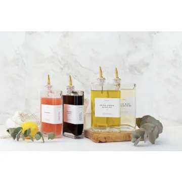 Molimoli Olive Oil Dispenser for Kitchen, Oil and Vinegar Dispenser Set, Glass Olive Oil Dispenser Bottle, Soy sauce dispenser, coffee syrup bottles | Set of 2 - Gold Oil Dispenser