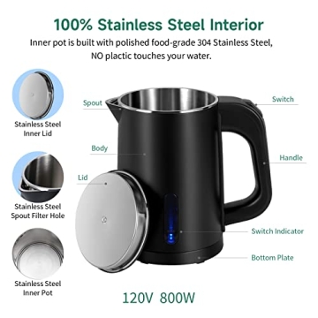 Portable Small Electric Tea Kettle 0.8L with Auto Shut-Off