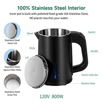 Portable Small Electric Tea Kettle 0.8L with Auto Shut-Off