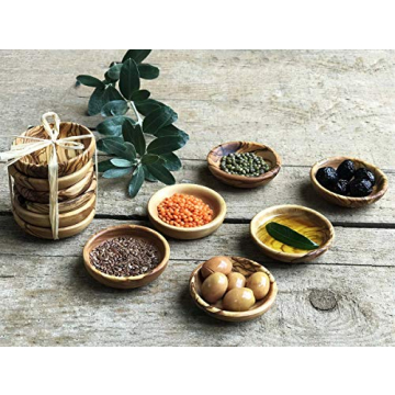 Handcrafted Tubibu Olive Wood Mini Bowls Set of 6
