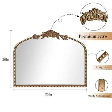 ironsmithn Gold Arched Mirror, Ornate Baroque Mirror, 30"x36" Marlowe Antique Traditional Mirror, Metal Beaded Frame Vintage Mirror for Fireplace Bedroom Bathroom Living Room Entryway