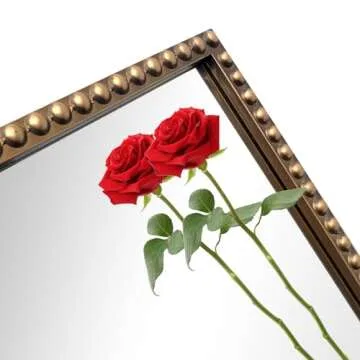 ironsmithn Gold Arched Mirror, Ornate Baroque Mirror, 30"x36" Marlowe Antique Traditional Mirror, Metal Beaded Frame Vintage Mirror for Fireplace Bedroom Bathroom Living Room Entryway