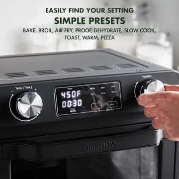 GreenPan Bistro Matte Black 9-in-1 Air Fry Oven, Nonstick Baking Pan, Stainless Steel Rack, and Basket, Fast Heating, Multifunction Presets, Cool-Touch Handle, PFAS-Free, Easy Cleanup Crumb Tray