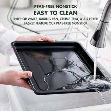 GreenPan Bistro Matte Black 9-in-1 Air Fry Oven, Nonstick Baking Pan, Stainless Steel Rack, and Basket, Fast Heating, Multifunction Presets, Cool-Touch Handle, PFAS-Free, Easy Cleanup Crumb Tray