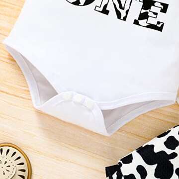 Baby Girl 1st Birthday Outfits Ruffle Sleeve Romper+Cows Bottoms Diaper Shorts+Headband Cake Smash Clothes Set,(White Cows,12-18M)