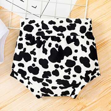 Baby Girl 1st Birthday Outfits Ruffle Sleeve Romper+Cows Bottoms Diaper Shorts+Headband Cake Smash Clothes Set,(White Cows,12-18M)