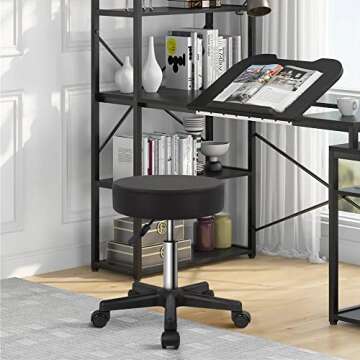 KKTONER Round Rolling Stool PU Leather Height Adjustable Swivel Drafting Work SPA Salon Stools Chair...