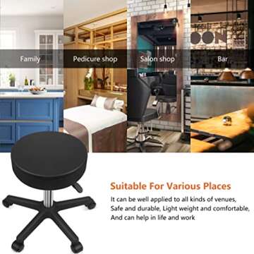 KKTONER Round Rolling Stool PU Leather Height Adjustable Swivel Drafting Work SPA Salon Stools Chair with Wheels Black