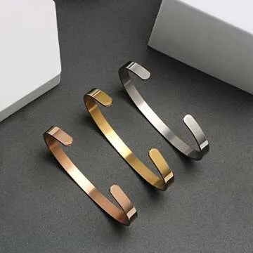 JoycuFF Blank Friendship Cuff Bracelet Stainless Steel Jewelry Minimalist Simple Open Bangle Gold