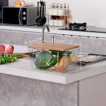 iEGrow 2 Set Pantry Organizers and Storage,Stackable Kitchen Laundry Cabinet Organizers with Bamboo Lid, Trash Bag Holder Dispenser,Fridge Organizer for Fruit,Onion,Potato,Produce,Vegetables