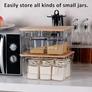 iEGrow 2 Set Pantry Organizers and Storage,Stackable Kitchen Laundry Cabinet Organizers with Bamboo Lid, Trash Bag Holder Dispenser,Fridge Organizer for Fruit,Onion,Potato,Produce,Vegetables