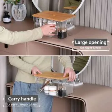 iEGrow 2 Set Pantry Organizers and Storage,Stackable Kitchen Laundry Cabinet Organizers with Bamboo Lid, Trash Bag Holder Dispenser,Fridge Organizer for Fruit,Onion,Potato,Produce,Vegetables