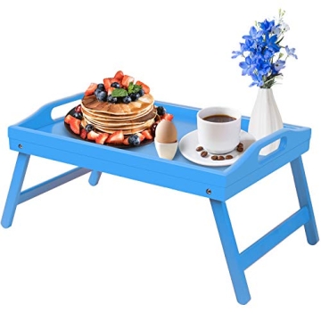 Portable Bamboo Breakfast Tray with Folding Legs and Handles for Kids and Adults