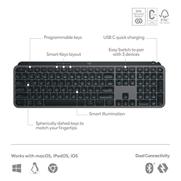 Logitech MX Keys S Wireless Keyboard Comfortable Low Profile