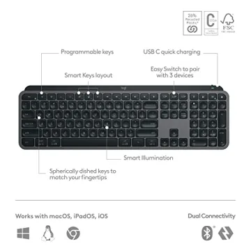 Logitech MX Keys S Wireless Keyboard Comfortable Low Profile