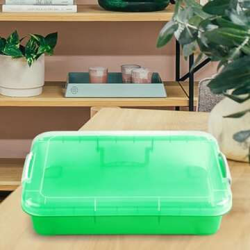 15Inch Portable Sensory Bin Play Tray with Lid, Fill with Water, Sand, Beads and More (Green)