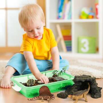 15Inch Portable Sensory Bin Play Tray with Lid, Fill with Water, Sand, Beads and More (Green)
