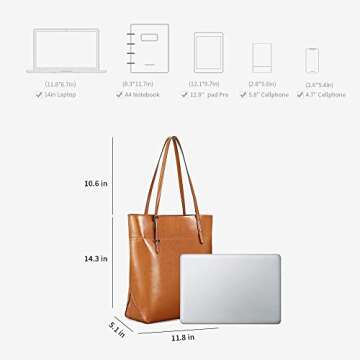 Kattee Vintage Genuine Leather Tote Shoulder Handbag for Woman with Adjustable Handles (Light Brown)