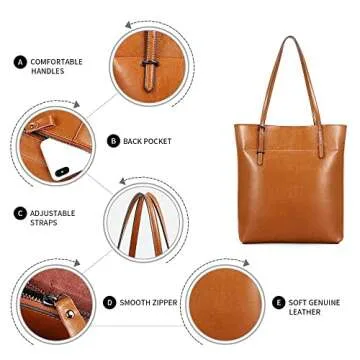 Kattee Vintage Genuine Leather Tote Shoulder Handbag for Woman with Adjustable Handles (Light Brown)
