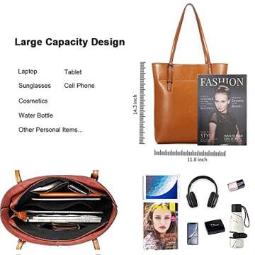 Kattee Vintage Genuine Leather Tote Shoulder Handbag for Woman with Adjustable Handles (Light Brown)