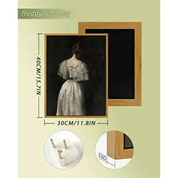 InSimSea Framed Canvas Prints Art Vintage Decor, Dark Academia Retro Decor, Seventeenth Century Lady Classical Painting for Bedroom Bathroom Office, 12"x16"