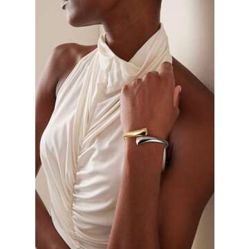 Elegance 11 designs Gold And Silver Two Tone Chunky Bangle Bracelets For Women Trendy Hinged Cuff Op...