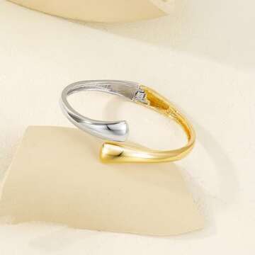 Elegant Two Tone Gold Silver Chunky Bangle Bracelet