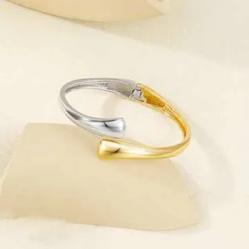 Elegant Two Tone Gold Silver Chunky Bangle Bracelet