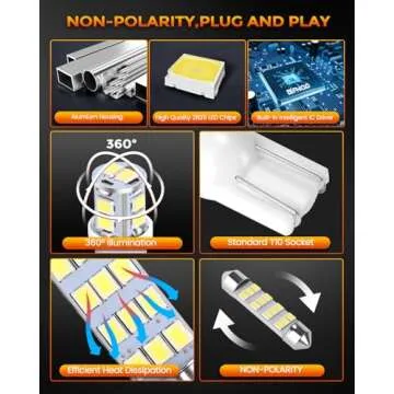 BANGO 24 Pieces Car LED Interior Bulb, Upgraded 500% Super Bright Dome Map Light 194 T10 DE3175 578 31mm 42mm Interior Replacement Lights Kit for License Plate Side Marker Trunk Light - White