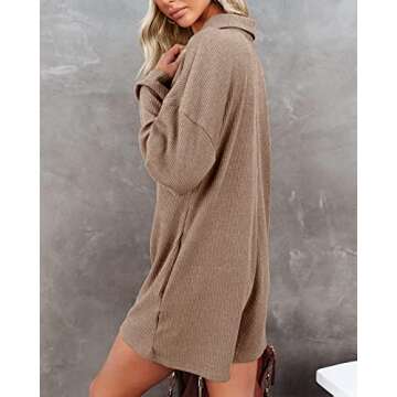 Saodimallsu Womens V Neck Button Romper Casual Waffle Knit Long Sleeve Playsuit Short One Piece Jumpsuit Outfit with Pocket