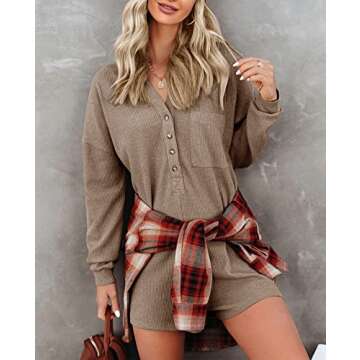 Saodimallsu Womens V Neck Button Romper Casual Waffle Knit Long Sleeve Playsuit Short One Piece Jumpsuit Outfit with Pocket