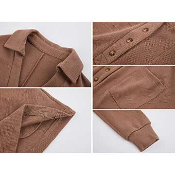 Saodimallsu Womens V Neck Button Romper Casual Waffle Knit Long Sleeve Playsuit Short One Piece Jumpsuit Outfit with Pocket