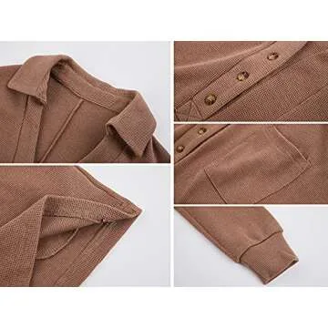 Saodimallsu Womens V Neck Button Romper Casual Waffle Knit Long Sleeve Playsuit Short One Piece Jumpsuit Outfit with Pocket