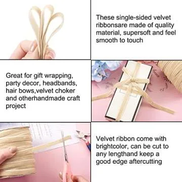 Pandahall 50 Yards Velvet Ribbon 3/8Inch Wide Single Face Velvet Ribbon Roll with Spool for Gift Wra...