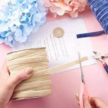 Pandahall 50 Yards Velvet Ribbon 3/8Inch Wide Single Face Velvet Ribbon Roll with Spool for Gift Wrapping Decoration Party Wedding Arts Crafts (Dark Khaki)