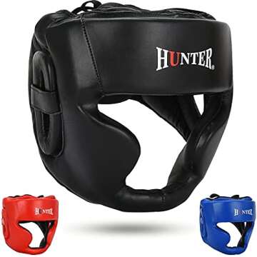 HUNTER Headguard for Professional Boxing, MMA Training Headgear, Kickboxing Head Gear, Headgear for Muay Thai, Grappling, Kickboxing, Karate, Taekwondo, Martial Arts (S/M, Black)