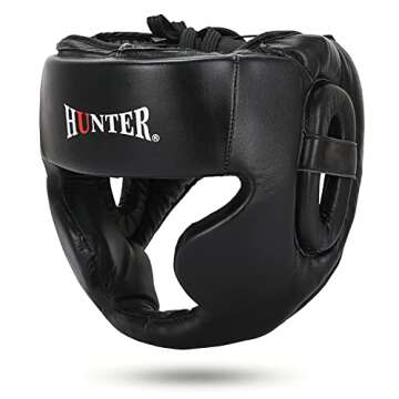 HUNTER Headguard for Professional Boxing, MMA Training Headgear, Kickboxing Head Gear, Headgear for Muay Thai, Grappling, Kickboxing, Karate, Taekwondo, Martial Arts (S/M, Black)