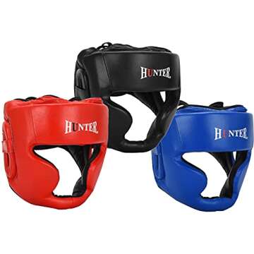 HUNTER Headguard for Professional Boxing, MMA Training Headgear, Kickboxing Head Gear, Headgear for Muay Thai, Grappling, Kickboxing, Karate, Taekwondo, Martial Arts (S/M, Black)