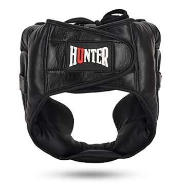 HUNTER Headguard for Professional Boxing, MMA Training Headgear, Kickboxing Head Gear, Headgear for Muay Thai, Grappling, Kickboxing, Karate, Taekwondo, Martial Arts (S/M, Black)