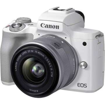 Canon EOS M50 Mark II Mirrorless Digital Camera with 15-45mm Lens Video Kit (White) + Wide Angle Lens + 2X Telephoto Lens + Flash + SanDisk 32GB SD Memory Card + Accessory Bundle