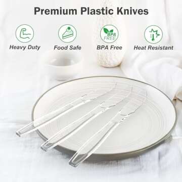 Dealusy 100 Count Heavy Duty Clear Plastic Knives