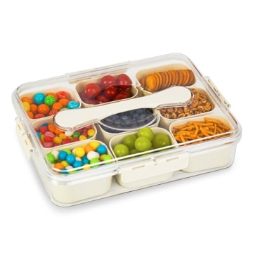 Large Snackle Box Container, 9+1 Big Space, Portable Divided Serving Tray with Lid & Handle, Charcut...