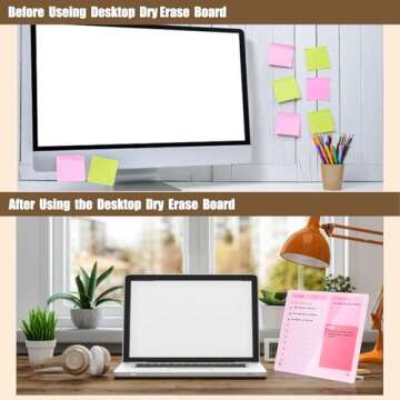 Desktop Thickened Acrylic Dry Erase Board to do List Planner Board，12"x10"，Tabletop Whiteboard with Stand，Frameless Pink Dry Erase White Board，for Office/Home/School